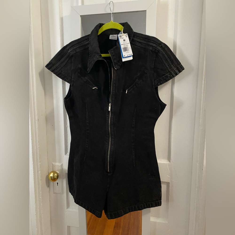 Adidas Black Montreal Sporty Jumpsuit with Collared Neckline